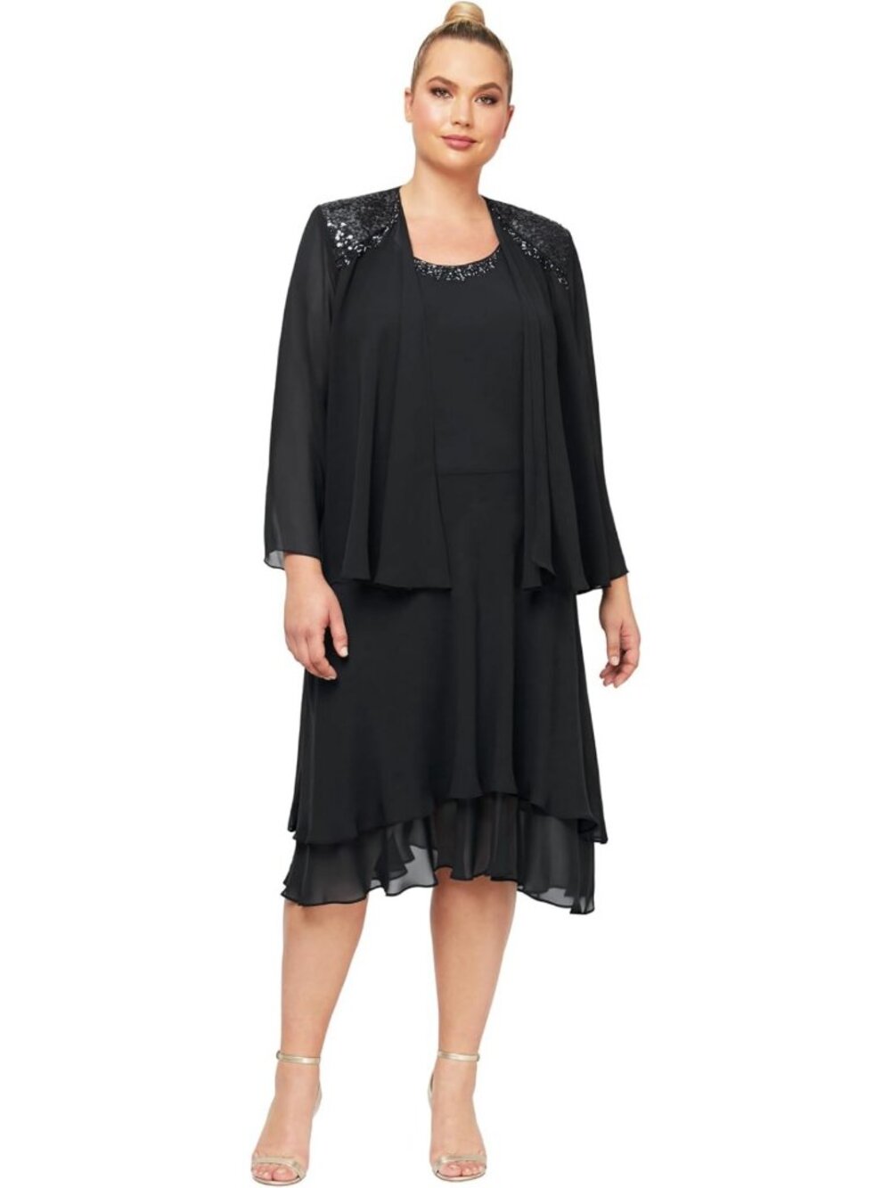 Elegant Mother of the Bride Dress with Embellished Neckline & Shoulder Detail